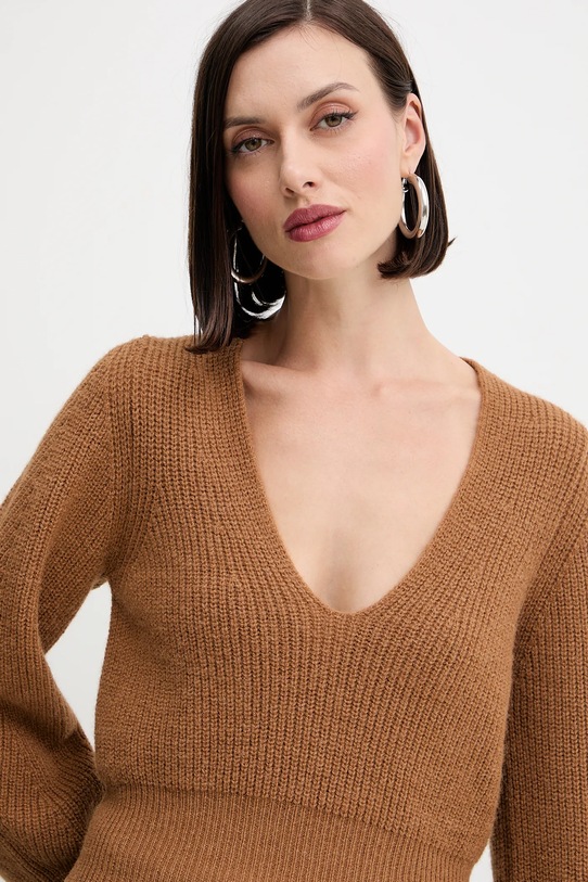 Twinset sweter z wełną brązowy 252TT3062