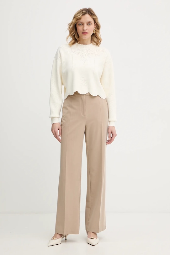 Twinset sweter z domieszką wełny 252TT3210 beżowy AW25