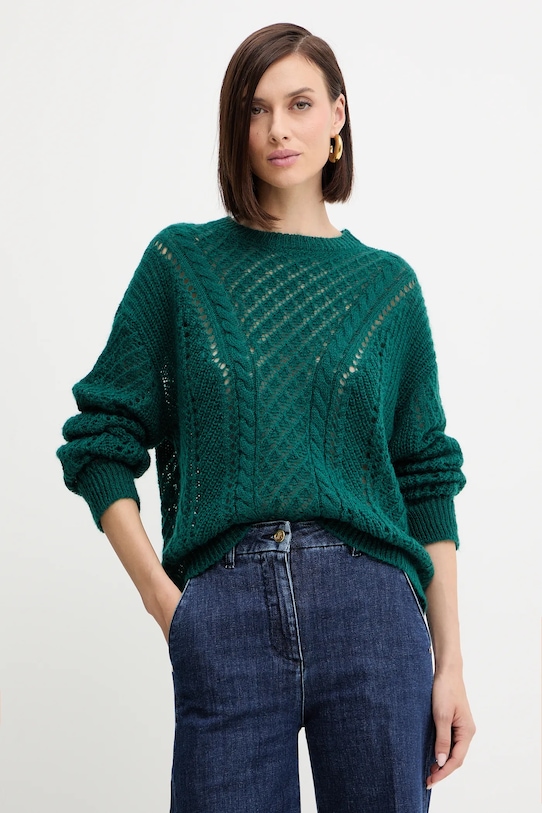 Twinset sweter z wełną okrągły zielony 252TT3201
