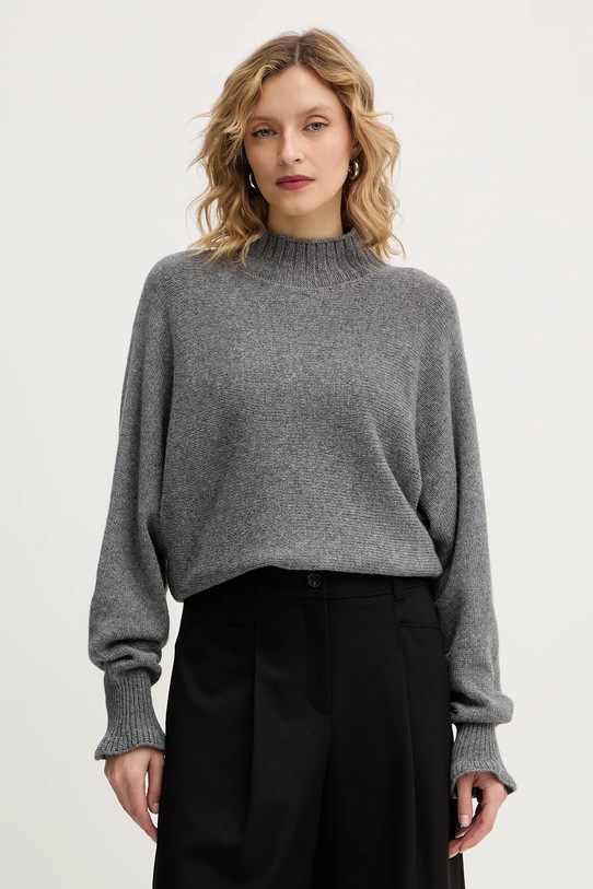 Twinset sweter z dodatkiem wełny okrągły szary 252TT3353