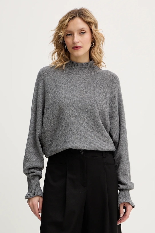 Twinset sweter z dodatkiem wełny okrągły szary 252TT3353