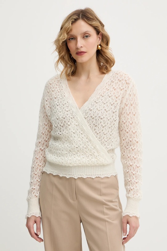 Twinset sweter z dodatkiem moheru szpic beżowy 252TT3200