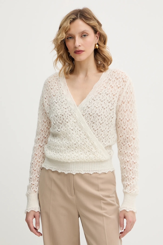 Twinset sweter z dodatkiem moheru szpic beżowy 252TT3200