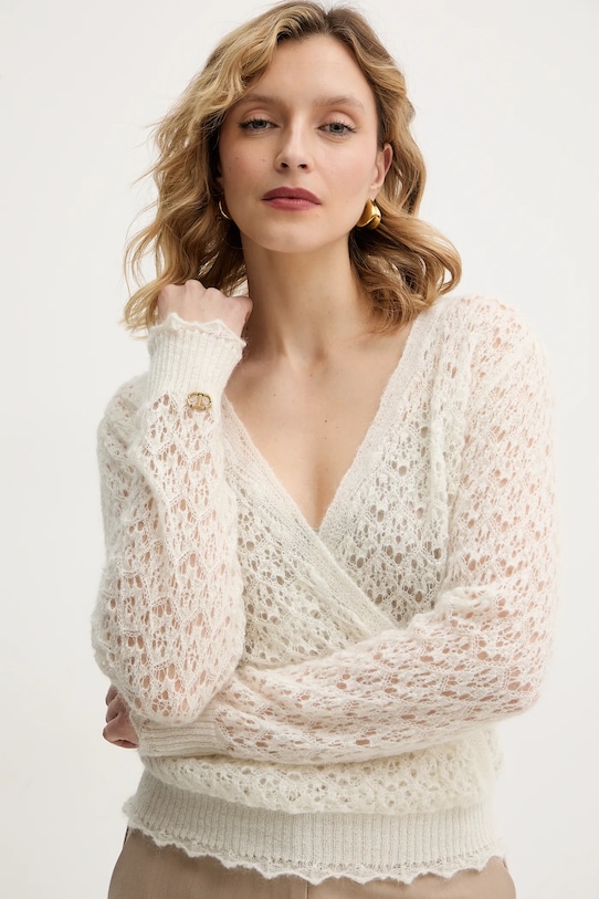 Twinset sweter z dodatkiem moheru beżowy 252TT3200