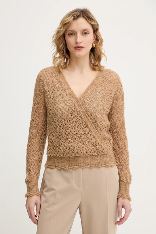 Twinset sweter z dodatkiem moheru szpic beżowy 252TT3200