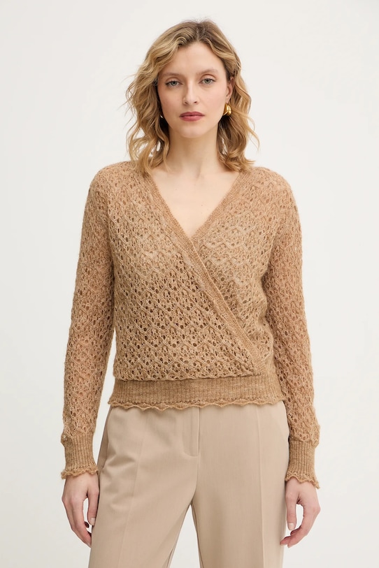 Twinset sweter z dodatkiem moheru szpic beżowy 252TT3200