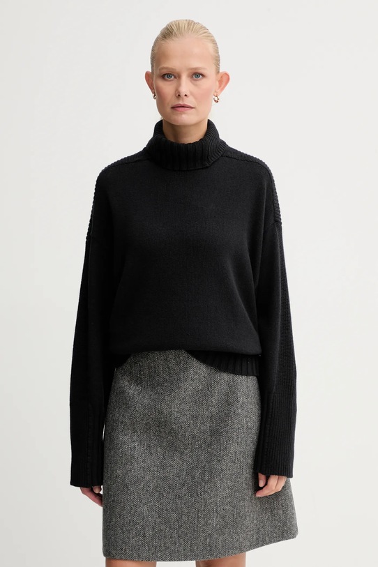 Twinset sweter z dodatkiem wełny golf czarny 252TF3023