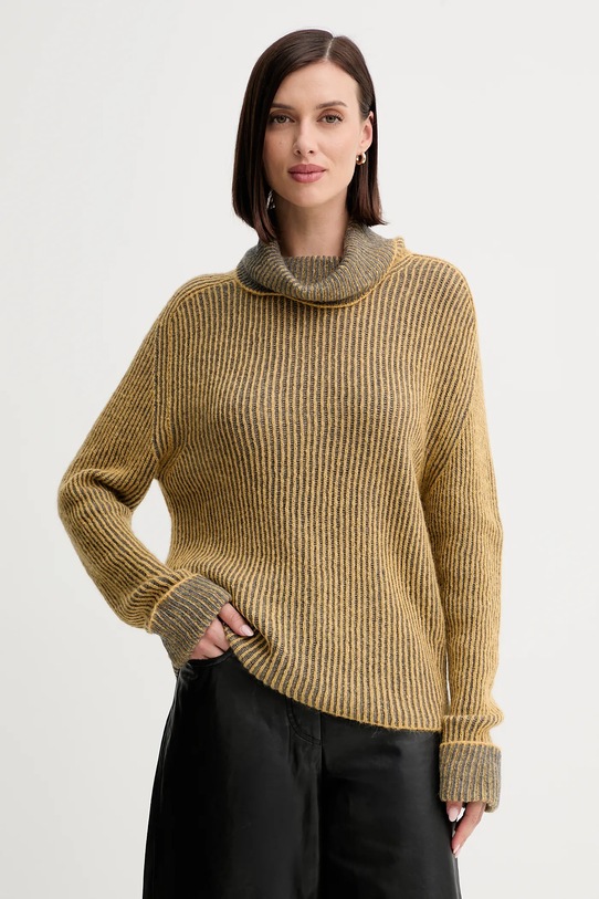 Twinset sweter z wełną golf żółty 252TF3010