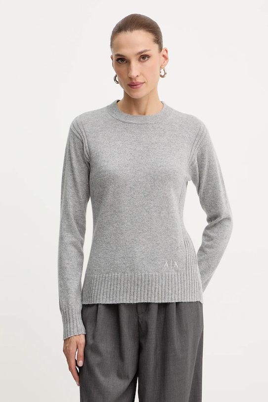 Armani Exchange sweter z dodatkiem wełny okrągły szary XW001164.AF16181