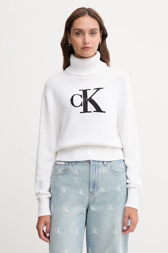 Calvin Klein Jeans sweter aplikacja biały LV047D354G