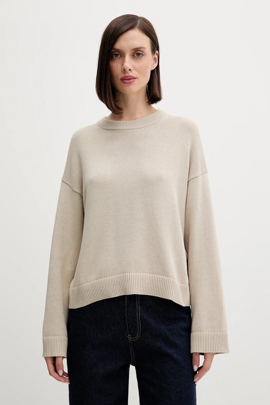 Bavlněný svetr Calvin Klein Jeans kulatý béžová LV047D305G