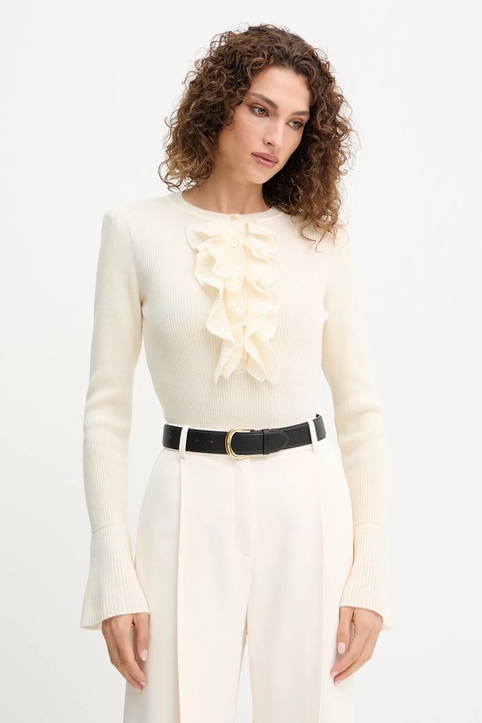 Luisa Spagnoli maglione in lana colletto abbottonato beige 100114