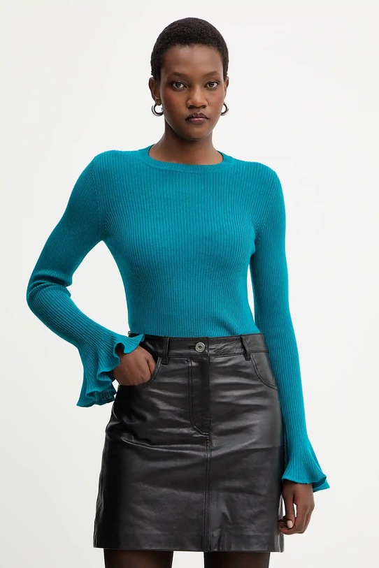 Luisa Spagnoli pulover de lână subtiri turcoaz 100119