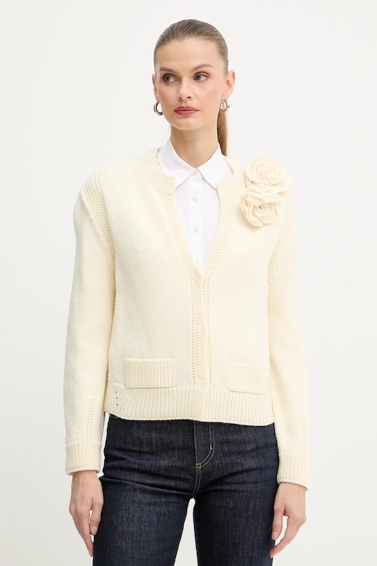 Luisa Spagnoli cardigan din amestec de lână uni bej 100080