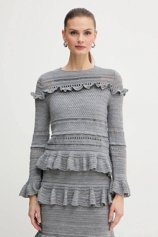 Luisa Spagnoli sweter wełniany okrągły szary 100222
