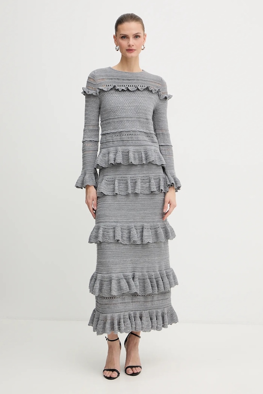 Luisa Spagnoli sweter wełniany 100222 szary AW25