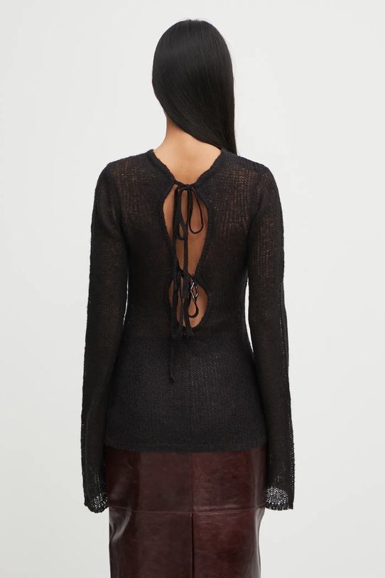 Heliot Emil sweter z dodatkiem wełny aplikacja czarny AW25.W.07.083.BLK01