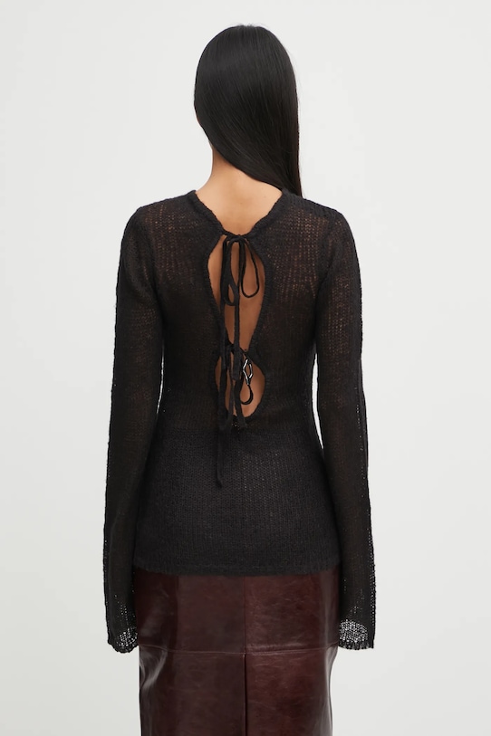 Pulover s dodatkom vune Heliot Emil natpis crna AW25.W.07.083.BLK01