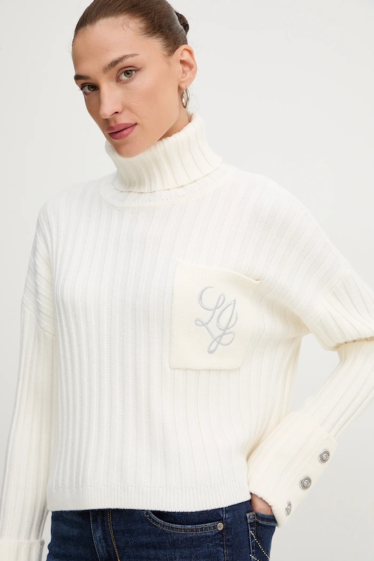 Liu Jo sweter z dodatkiem wełny beżowy MF5051.MA51I