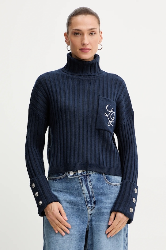 Liu Jo sweter z dodatkiem wełny średniej grubości granatowy MF5051.MA51I