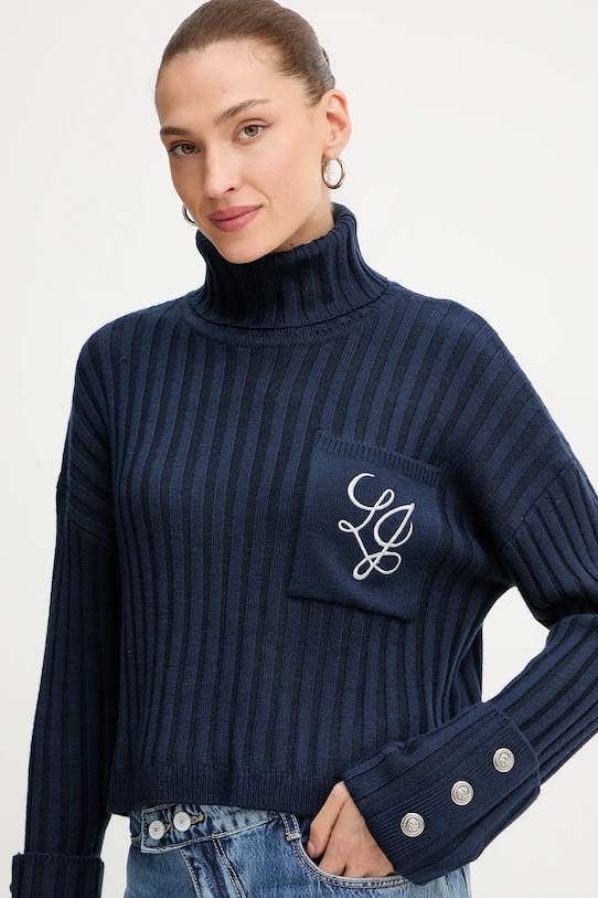 Liu Jo sweter z dodatkiem wełny granatowy MF5051.MA51I