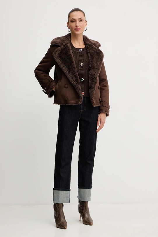 Liu Jo kardigan z dodatkiem wełny MF5423.MS040 brązowy AW25