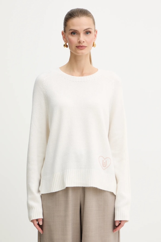 Liu Jo sweter z dodatkiem wełny okrągły beżowy MF5444.MS76L