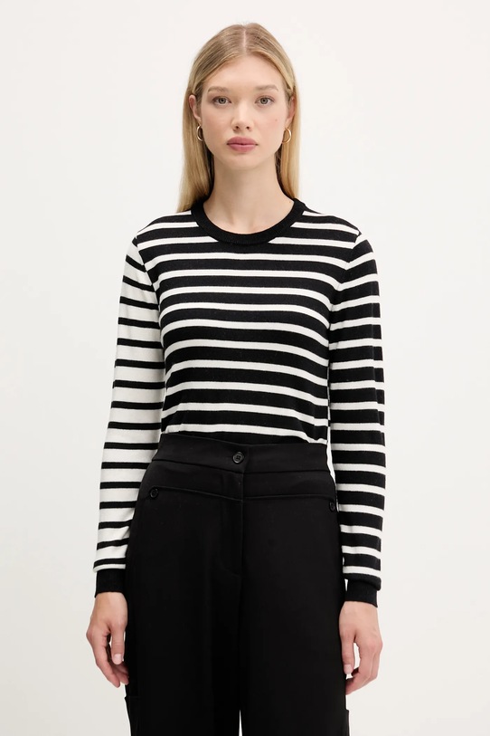 Desigual sweter z wełną BERGEN okrągły czarny 25WWJF08