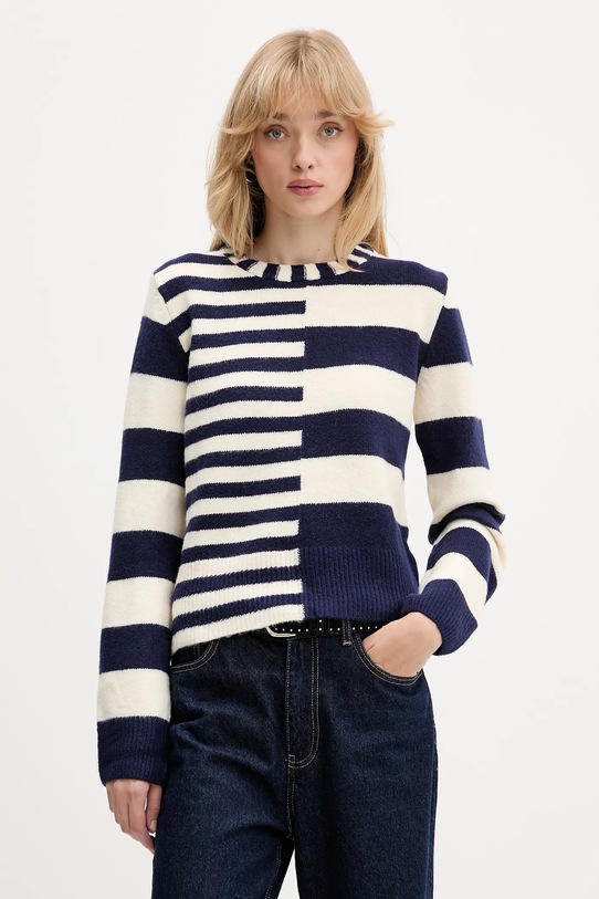 Desigual sweter z domieszką wełny MALMOE okrągły granatowy 25WWJF17