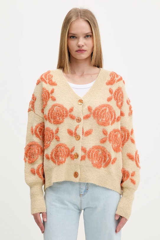 Desigual kardigan z domieszką wełny CARTER z domieszką wełny beżowy 25WWJF22