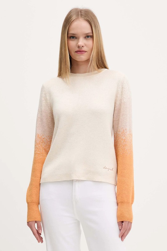 Desigual sweter z domieszką wełny FAMA okrągły beżowy 25WWJF24