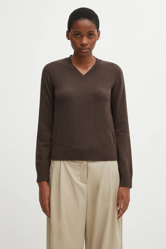 Пуловер с вълна MM6 Maison Margiela шпиц кафяв S62HN0007.M13187.144