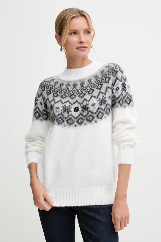BOSS sweter z dodatkiem wełny półgolf beżowy 50549369