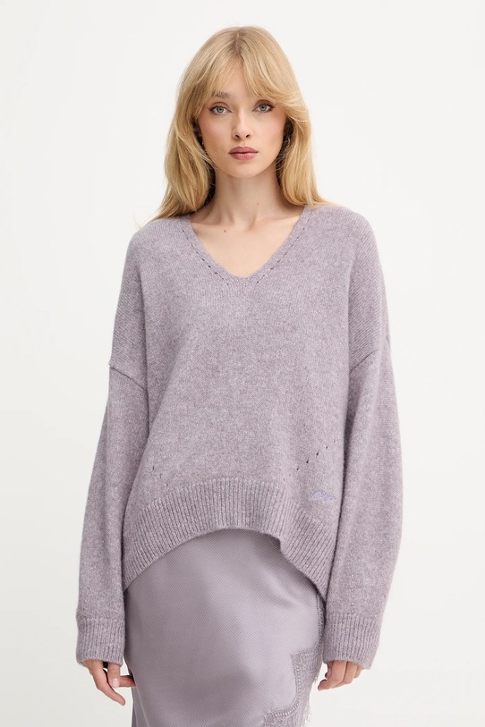 BOSS Orange sweter z dodatkiem wełny szpic fioletowy 50550464