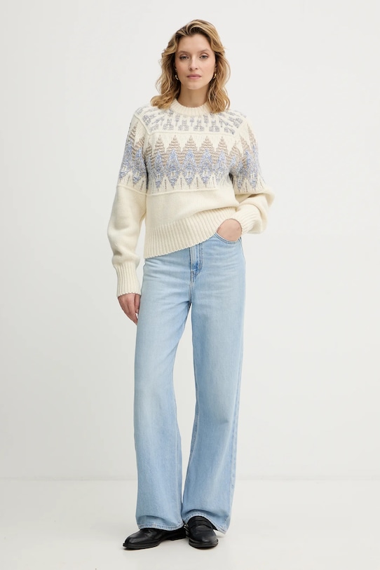 BOSS Orange sweter z dodatkiem wełny 50551269 beżowy AW25