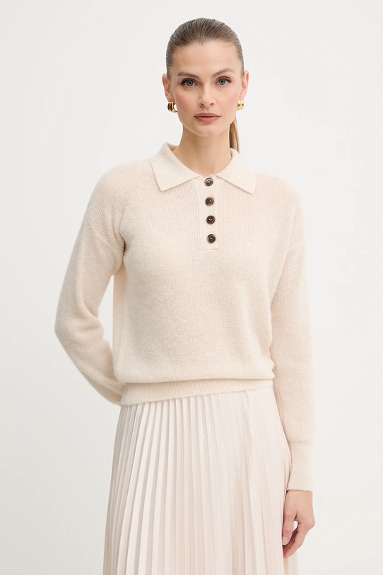 Marella sweter z dodatkiem wełny zapinany beżowy 2523366374200