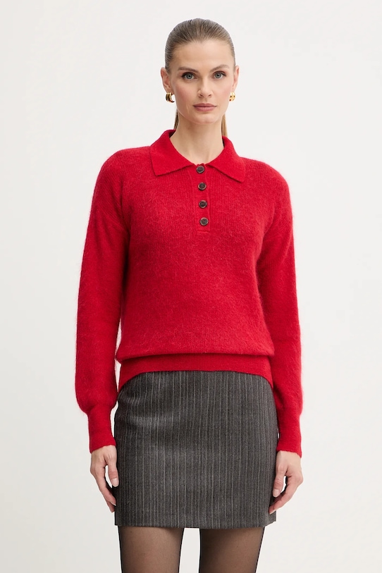 Marella sweter z dodatkiem wełny zapinany czerwony 2523366374200