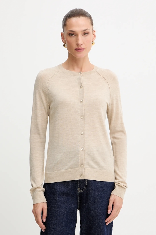 Vlnený kardigán BOSS melanž béžová 50545031