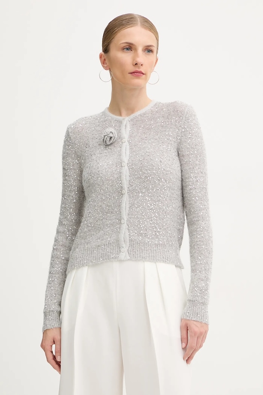 Marella kardigan z dodatkiem wełny drobny wzór szary 2523346152200