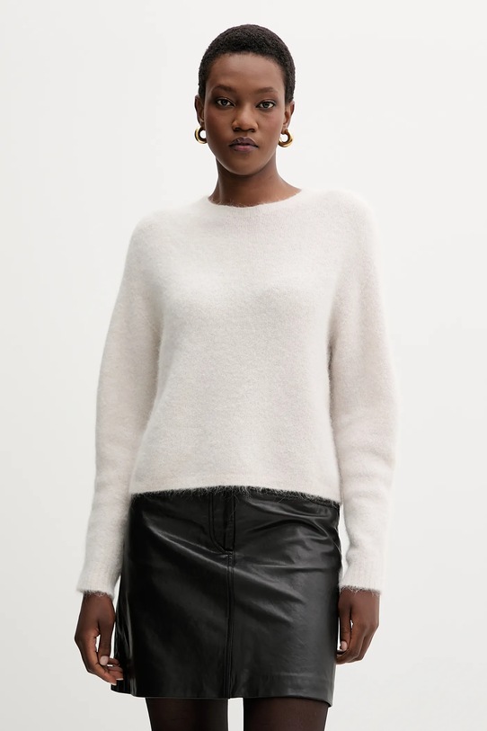 Marella sweter z dodatkiem wełny okrągły beżowy 2523366352200