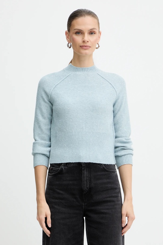 Marella sweter z domieszką wełny Emme by Marella okrągły niebieski 2525366022200
