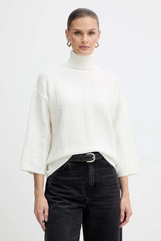 Marella sweter z dodatkiem wełny Emme by Marella okrągły beżowy 2525366032200