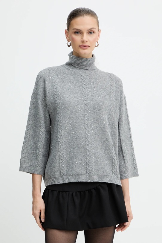 Marella sweter z dodatkiem wełny Emme by Marella okrągły szary 2525366032200