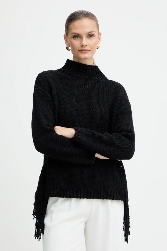 Marella sweter z dodatkiem wełny Emme by Marella półgolf czarny 2525366082200