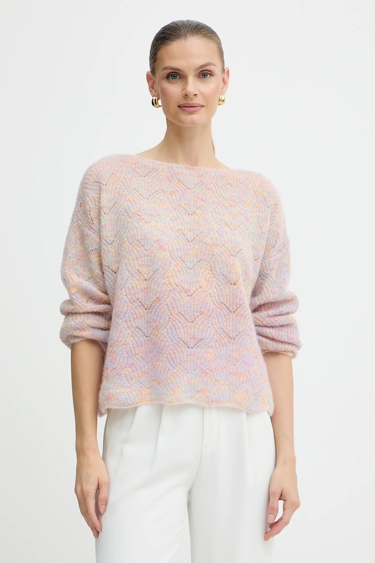 Marella sweter z dodatkiem wełny Emme by Marella okrągły różowy 2525366282200