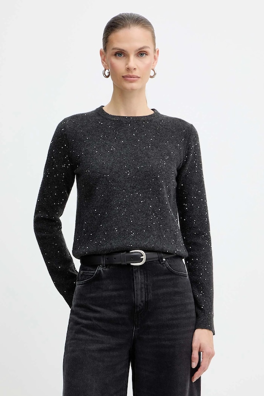 Marella sweter z dodatkiem wełny Emme by Marella okrągły szary 2525366352200