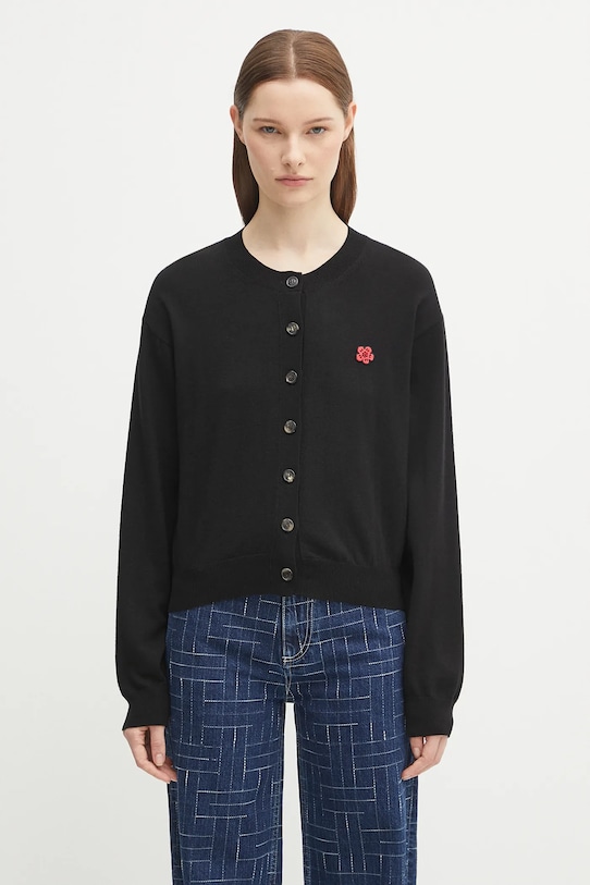 Kenzo cardigan in lana Rws Boke Flower Crest Crewneck Cardigan semplice nero FF62CA7183LB