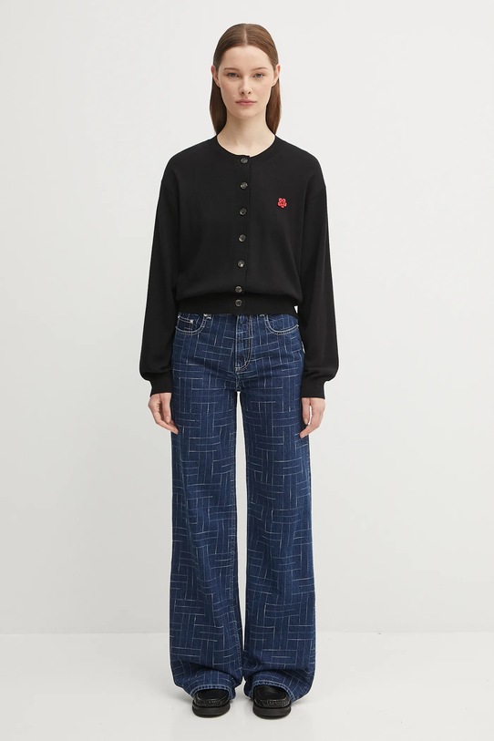 Вълнена жилетка Kenzo Rws Boke Flower Crest Crewneck Cardigan FF62CA7183LB черен