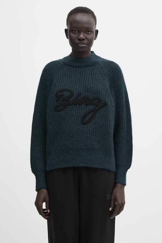 Anine Bing sweter z dodatkiem wełny kendrick gładkie zielony A.09.11461