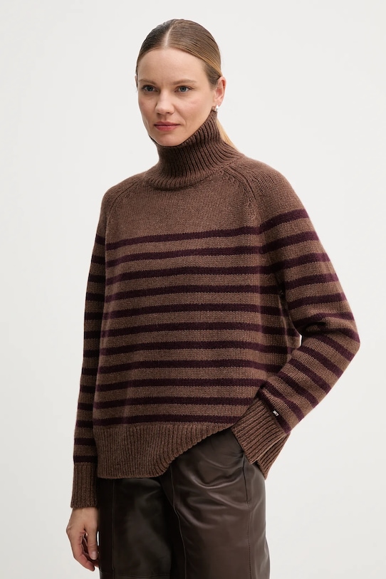 Μάλλινο πουλόβερ Tommy Hilfiger μαλλί καφέ WW0WW46413